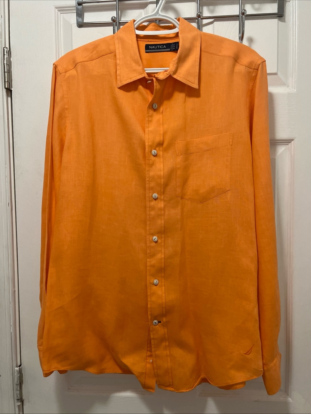 Men’s Nautica Orange Long Sleeve Button Up Shirt Classic Fit Sz S